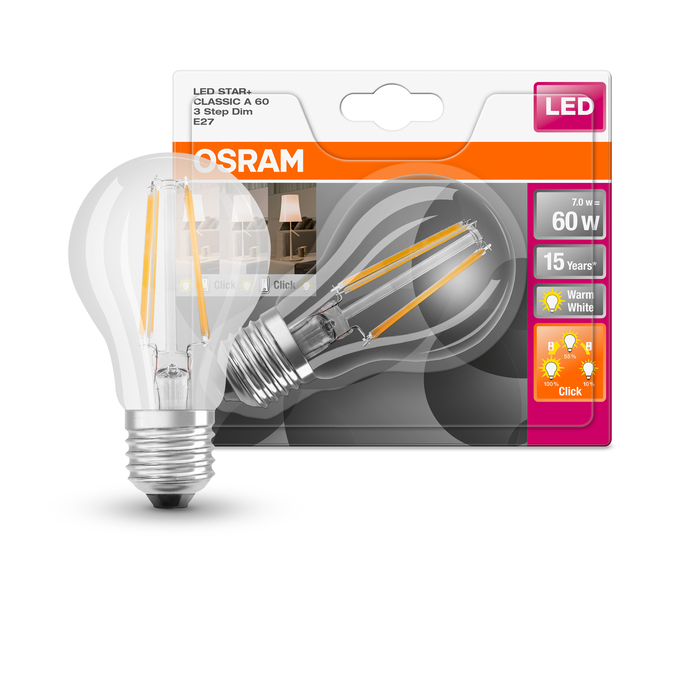 SST CLAS A 60  7 W/2700 K E27  Combo Shot = Product Beauty Shot + Packaging Image