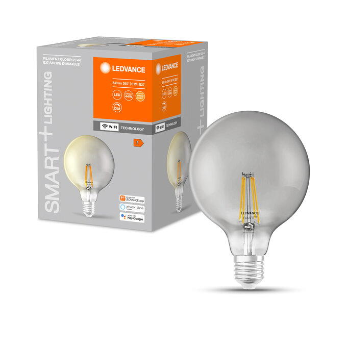 SMART+ Filament Globe Dimmable 44  6 W/2500 K E27  Combo Shot = Product Beauty Shot + Packaging Image