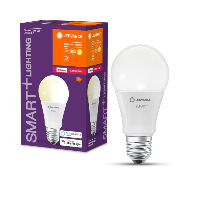 SMART+ ZIGBEE Dimmable Classic A60 9W E27 Combo Shot = Product Beauty Shot + Packaging Image