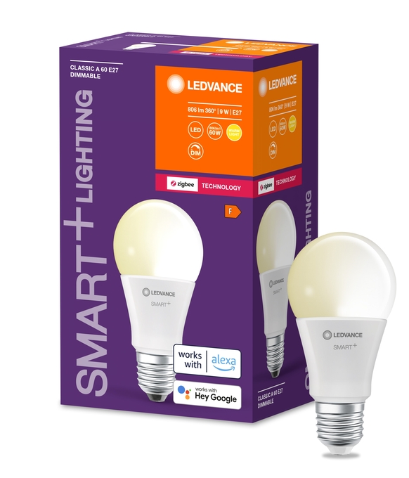 SMART+ ZIGBEE Dimmable Classic A60 9W E27 Combo Shot = Product Beauty Shot + Packaging Image