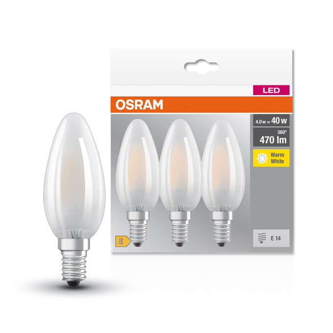 LED Base Classic B 40 Filament 4.2W 827 Frosted E14 Combinatiefoto = Product Beauty Shot + Verpakkingsafbeelding