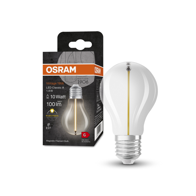 Vintage 1906 Classic A 10 Filament Magnetic 1.8W 827 Clear E27 Combo Shot = Product Beauty Shot + Packaging Image