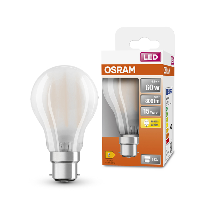 LED Star Classic A 60 6.5W 827 Frosted B22d Combo Shot = Product Beauty Shot + Packaging Image