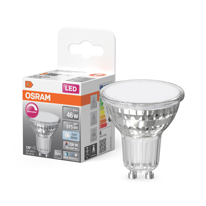 LED Superstar Plus PAR16 80 120° DIM 6W 940 GU10 Combo Shot = Product Beauty Shot + Packaging Image