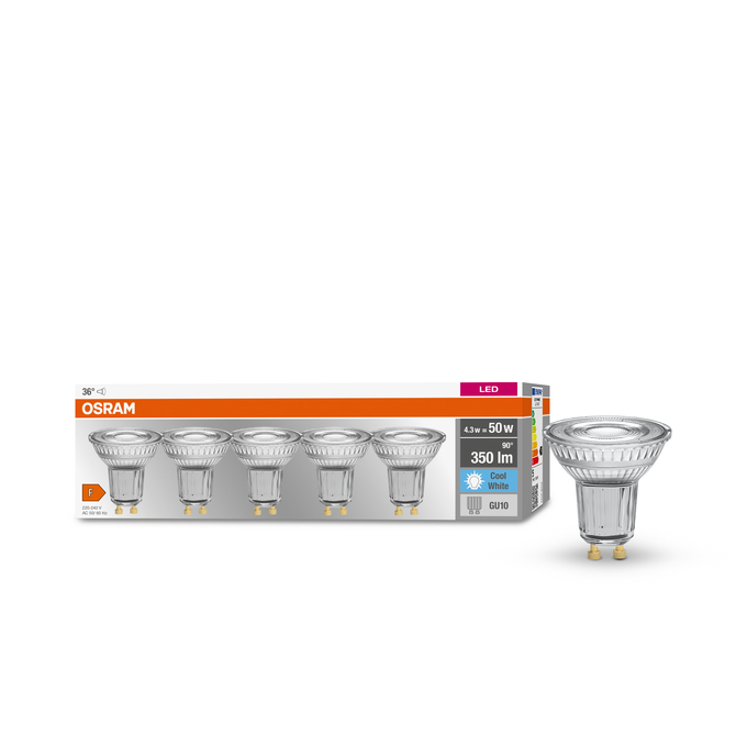LED Base PAR16 50 36° 4.3W 840 GU10 Fotografie combinată = Fotografiede prezentare + Imagine cu ambalaj