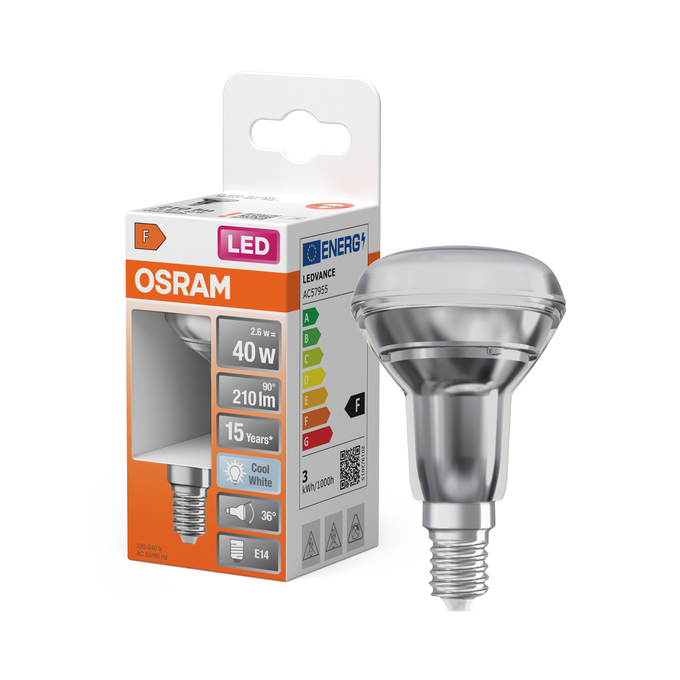 LED Star R50 40 36° 2.6W 840 E14 Combinatiefoto = Product Beauty Shot + Verpakkingsafbeelding