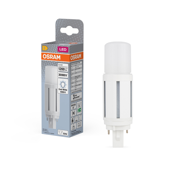 DULUX LED D26 VT EM & AC MAINS 9.5W 840 G24D Scatto combinato = Scatto Product Beauty + immagine della confezione