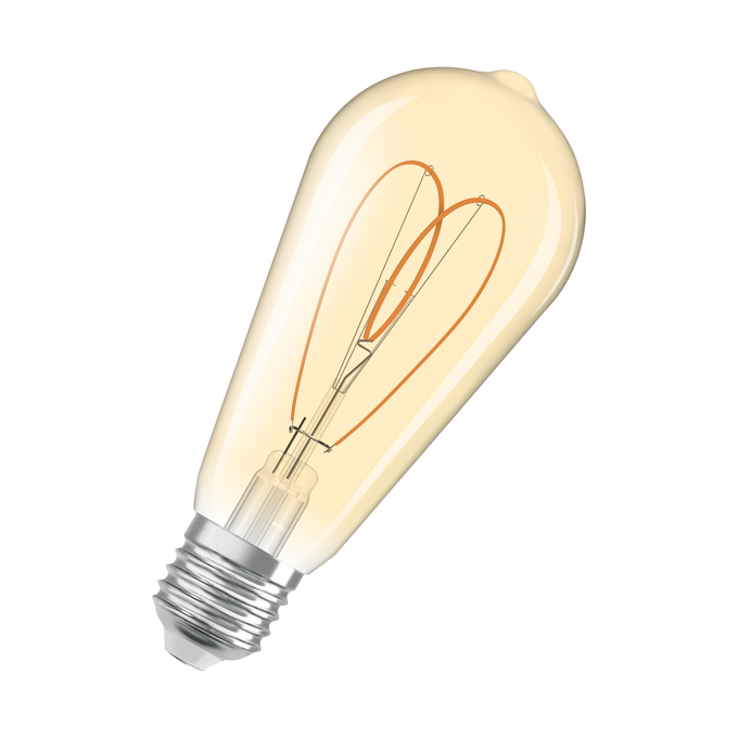 Vintage 1906 Edison 40 Heart Filament DIM 4.9W 922 Gold E27 white, diagonal