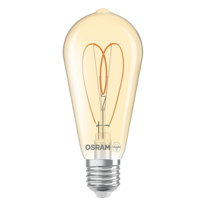 Vintage 1906 Edison 40 Heart Filament DIM 4.9W 922 Gold E27 white, upright, OSRAM logo