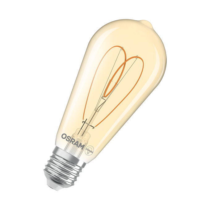 Vintage 1906 Edison 40 Heart Filament DIM 4.9W 922 Gold E27 white, diagonal, OSRAM logo