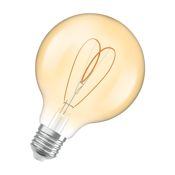 Vintage 1906 Globe 95 60 Heart Filament DIM 8W 922 Gold E27 white, diagonal