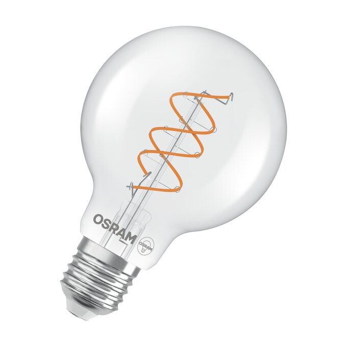 Vintage 1906 Globe 80 60 Spiral Filament DIM 7.2W 927 Clear E27 white, diagonal, OSRAM logo