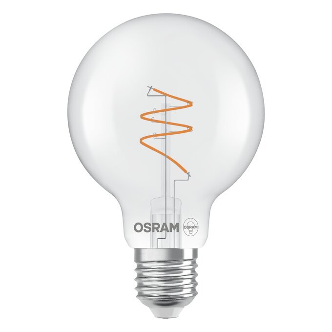 Vintage 1906 Globe 80 40 Spiral Filament DIM 4.6W 927 Clear E27 white, upright, OSRAM logo