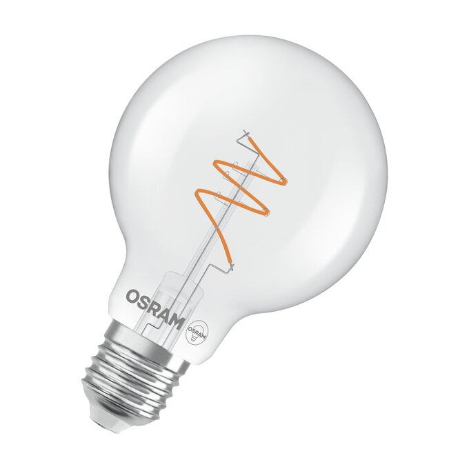 Vintage 1906 Globe 80 40 Spiral Filament DIM 4.6W 927 Clear E27 white, diagonal, OSRAM logo