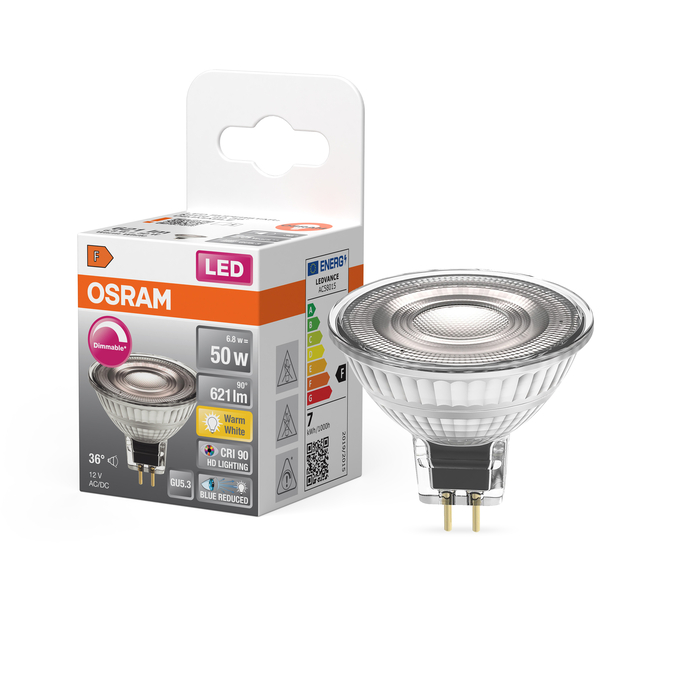 LED Superstar Plus MR16 50 36° DIM 6.8W 927 GU5.3 Combo Shot = Product Beauty Shot + Packaging Image