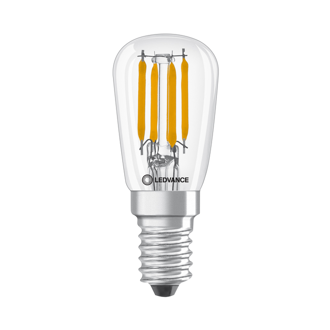LED Special T26 25 300° Filament DIM 2.8W 827 Clear E14 white, upright, LEDVANCE logo