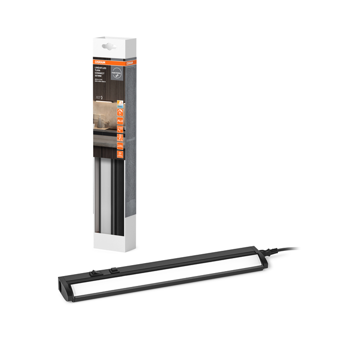Linear Turn Connect 35cm CCT DIM Black Combo Shot = Product Beauty Shot + Packaging Image