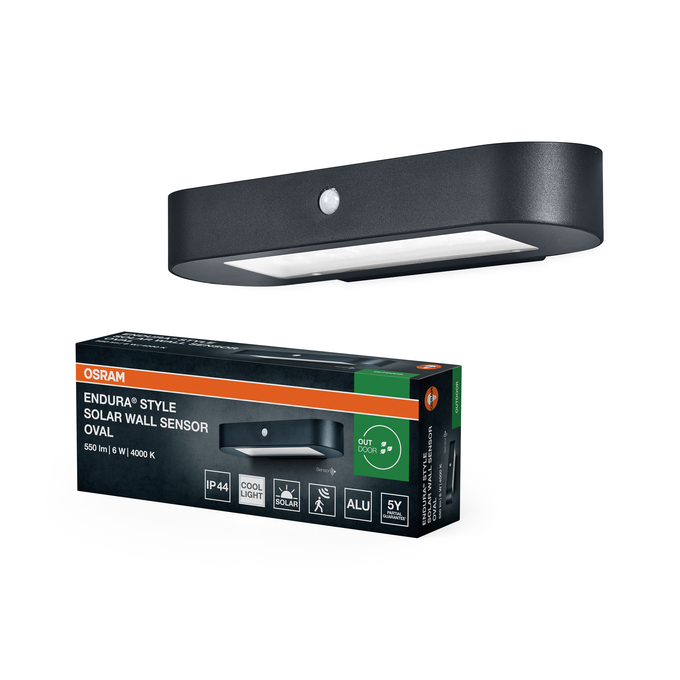 ENDURA Style Solar Oval Wall Sensor 6W 4000K Scatto combinato = Scatto Product Beauty + immagine della confezione