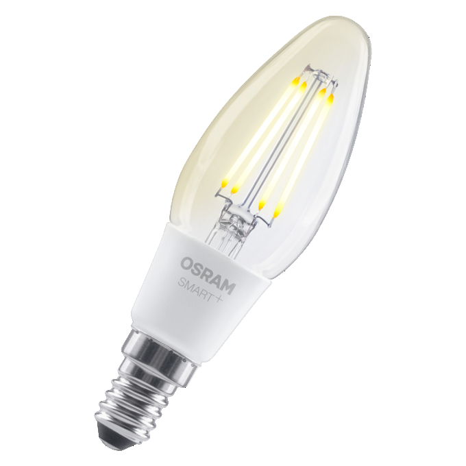 SMART+ MATTER Filament Dimmable Classic B40 4W 827 E14 white, diagonal, OSRAM logo
