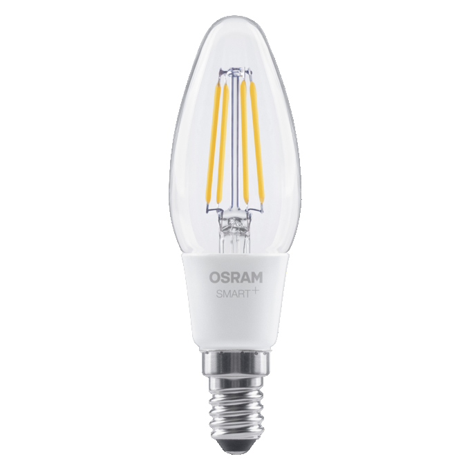 SMART+ MATTER Filament Dimmable Classic B40 4W 827 E14 white, upright, OSRAM logo