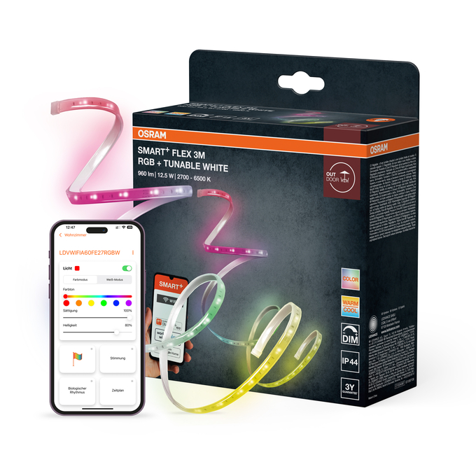 Smart+ Wifi Outdoor Flex IP44 3M RGB Tunable White Photo combinée = photo de la beauté du produit + image de l'emballage