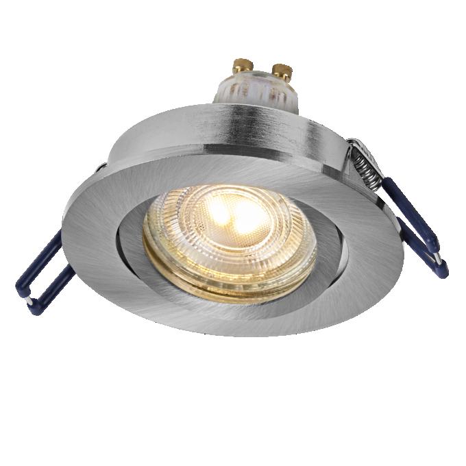 Spot Set Recess GU10 Dim Adjustable Click 3.7W 827 Satin Nickel white, upright, sw. on