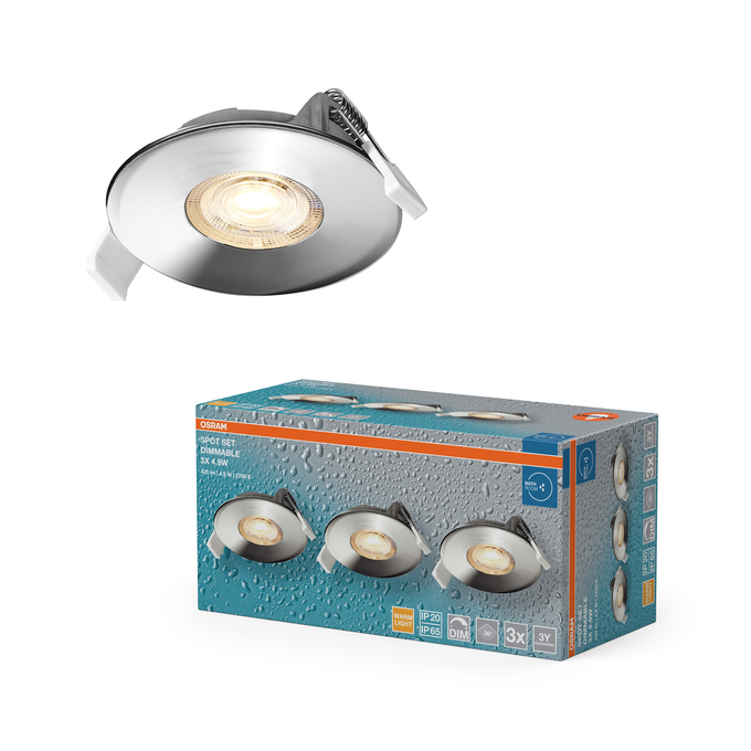 LED Spot Set DIM Recess IP65 4.9W 827 36° Chrome Scatto combinato = Scatto Product Beauty + immagine della confezione