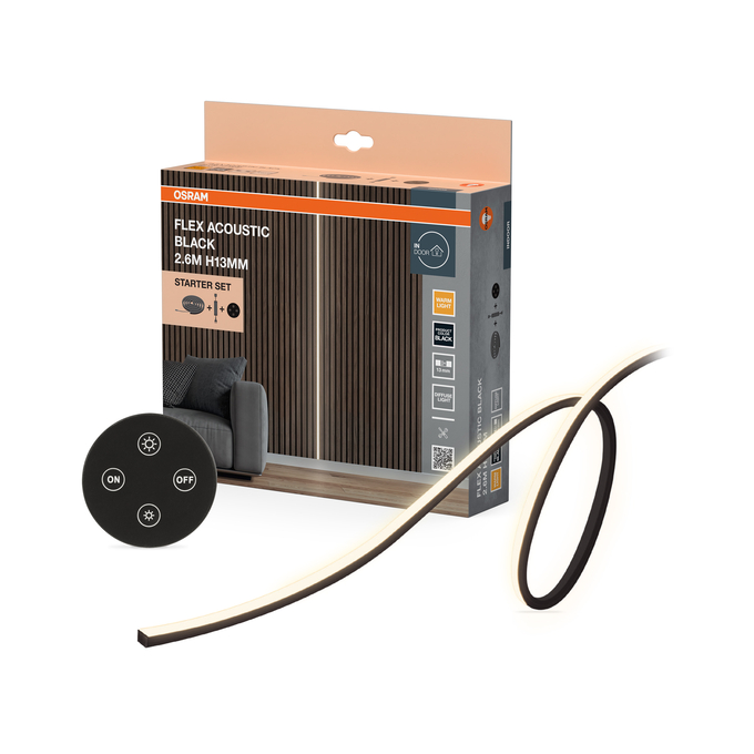 Flex Strip Acoustic Black 2.6m H13 mm 830 Starter Set Remote Control Fotografie combinată = Fotografiede prezentare + Imagine cu ambalaj