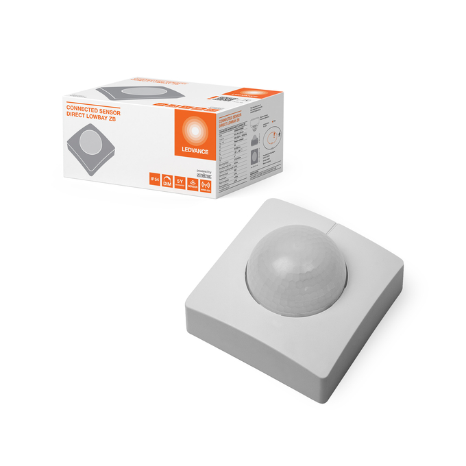 CONNECTED SENSOR LOW BAY ZIGBEE Combinatiefoto = Product Beauty Shot + Verpakkingsafbeelding
