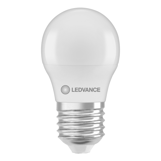 LED Classic P 60 V 6.5W 840 Frosted E27 white, upright, LEDVANCE logo