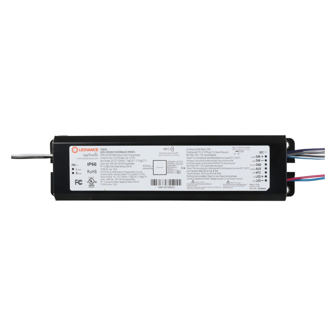 LED NFC PROGRAMMABLE DRIVER OUTDOOR 180W UNV 1250mA DIM AUX12 IP65 white, horizontal